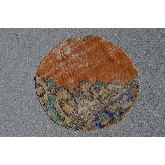 Turkish Rug, 3.2x3.2 ft,Vintage Rug, Round Rug, Circle Rug, Entry ,Small Rug, Oriental Rug,Organic Rug, Handmade Rug, Anatolian Rug, 5480