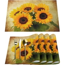 Vintage Sunflower Placemats Set of 6 Fabric Placemats Square Placemat for Kitchen Table Heat Resistant, Easy to Clean Table Placemats 12x18 Inch