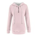 thumbnail image 5 of YUTK Women's Pullover Sweaters - Women's Solid Button Hat Rope Hooded Pocket Pullover Fashionable Sweatshirts Pink S, 5 of 6