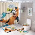 thumbnail image 1 of Juego de 4 cortinas de ducha Goofy con alfombrillas antideslizantes, tapa de inodoro y alfombrilla de baño, cortina de ducha impermeable con decoración de dibujos animados para baño con 12 ganchos,, 1 of 8