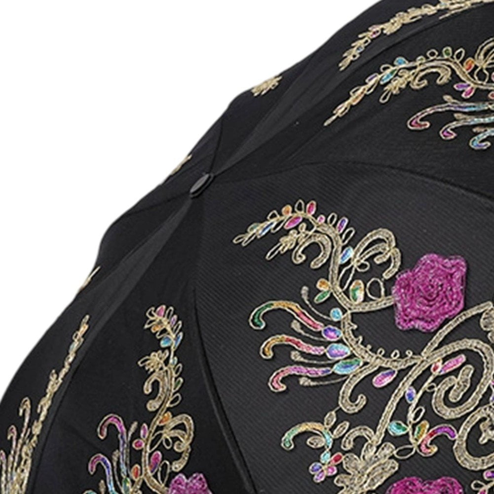 Lace Embroidery Sun Umbrella Ladies Anti-UV Umbrella Folding Parasol Umbrella Vintage Flower Embroidery Umbrella Sun/Rain/Snow Folding Umbrella