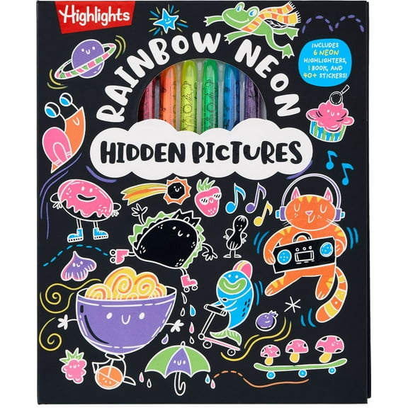 Rainbow Neon Hidden Pictures: Rainbow Activity Book with Neon Markers and over 40 Stickers, Fun Sticker Puzzle Book for Creative Kids Ages 6-12 (Hardcover)