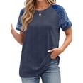 thumbnail image 3 of Fantaslook Color Block T Shirts for Women Crewneck Short Sleeve Tops Summer Blouses Fashion Clothes, 3 of 8
