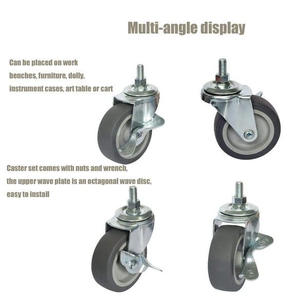 AAGUT 3" Swivel Caster Wheels, 4 Pack 5/16"-18 x 1" Threaded Stem Mount Dust Cover TPR Heavy Duty Casters Replacement for Carts, Furniture, Dolly,Trolley, Workbench,Each Bearing 150Lbs