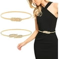 thumbnail image 1 of ZYNERY 2Pcs Gold Belt Chain for Women, Elastic Gold Thin Belt, Metal Chain With Interlock Buckle., 1 of 7
