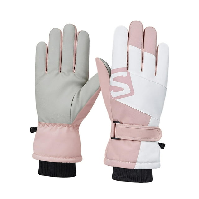 Guantes de esquí de invierno, manoplas cálidas, pantalla táctil, regalo cómodo, guantes de esquí de nieve cálidos rosa blanco