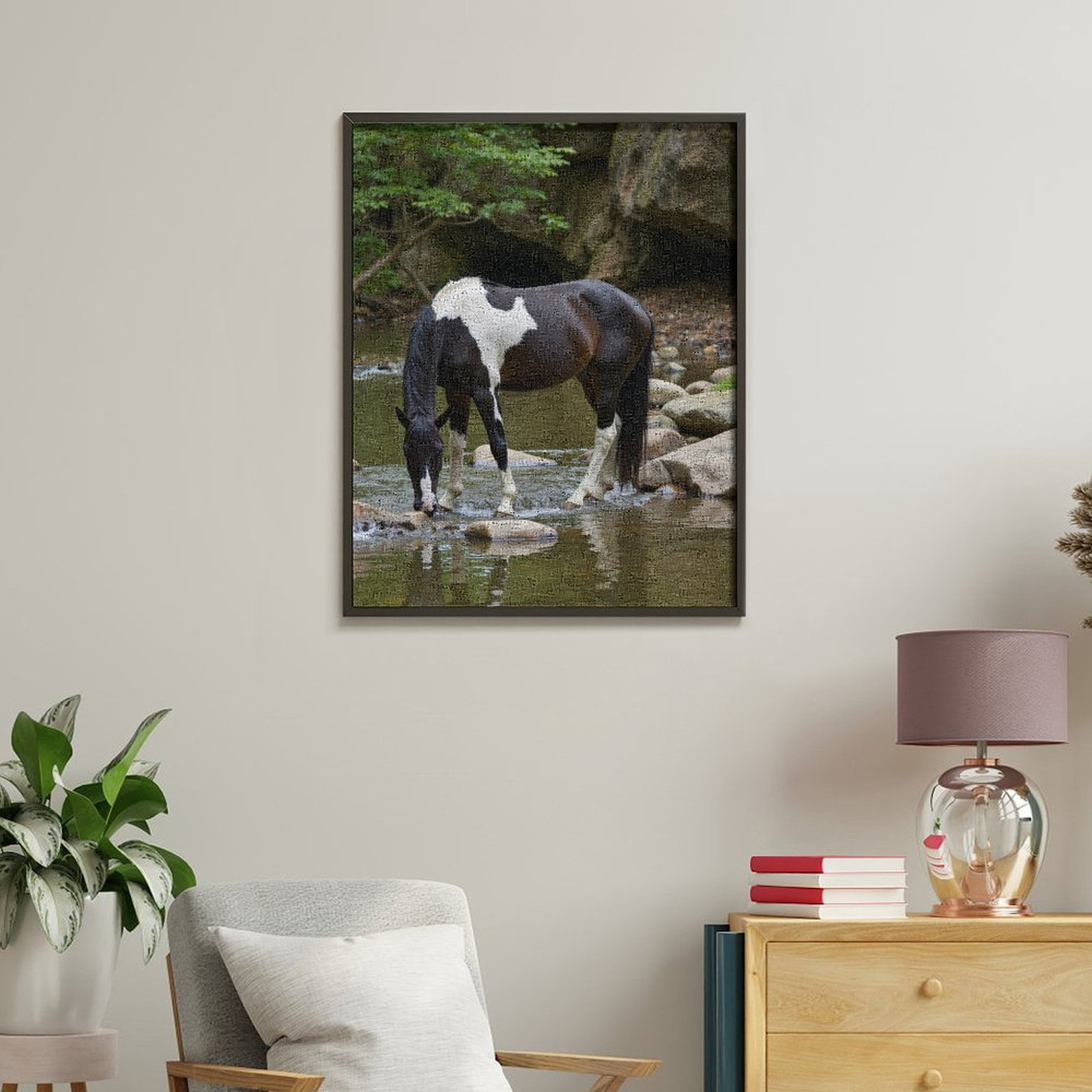 Paint By Numbers Kit for Adults Beginner - DIY Pinto Horse Creek Nature Serenity Canvas Painting Kits for Adults, Frameless Paint By Number for Adults for Home Wall Decor 16x20 Inch