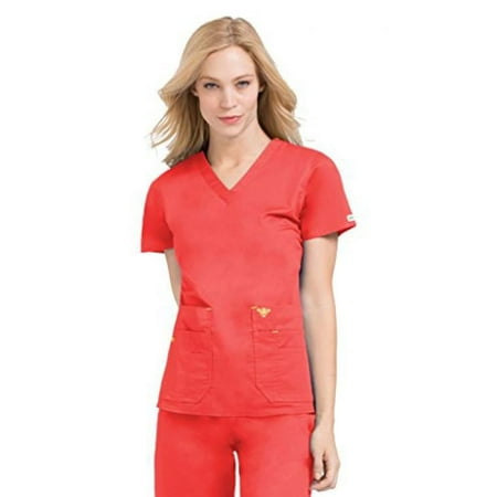 Med Couture Flex-It Scrub Top with Stretch Back Panel, Tangerine with Honey, Medium