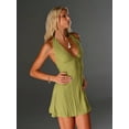 thumbnail image 5 of Green Deep V-Neck Halter Mini Dress With Hollow-Out Jacquard Pattern, Vacation Style Spring Summer, 5 of 7
