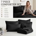 thumbnail image 4 of DHOLE Queen Comforter Set 7 Pieces – Seersucker Textured Waffle Weave Bed in a Bag, All-Season Lightweight Microfiber Bedding Sets with Sheets & Pillow Shams, Farmhouse Vintage Decor – Black, 4 of 12