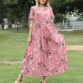 thumbnail image 5 of vigerkar Women Casual Loose Bohemian Floral Dress with Pockets Short Sleeve Long Maxi Summer Beach Swing Dress Pink, XXL, 5 of 8