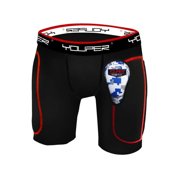 Youper Boys Youth Padded Sliding Shorts with Soft Protective Athletic cup for Baseball, Football, Lacrosse (Black, Medium)