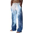 thumbnail image 1 of Pantalones de lino casuales para hombre, teñido anudado, estampado clásico, talla grande, holgados, ligeros, elásticos, con cordón, para playa, yoga 026-azul XL 026-azul XL Xishao ropa, 1 of 2