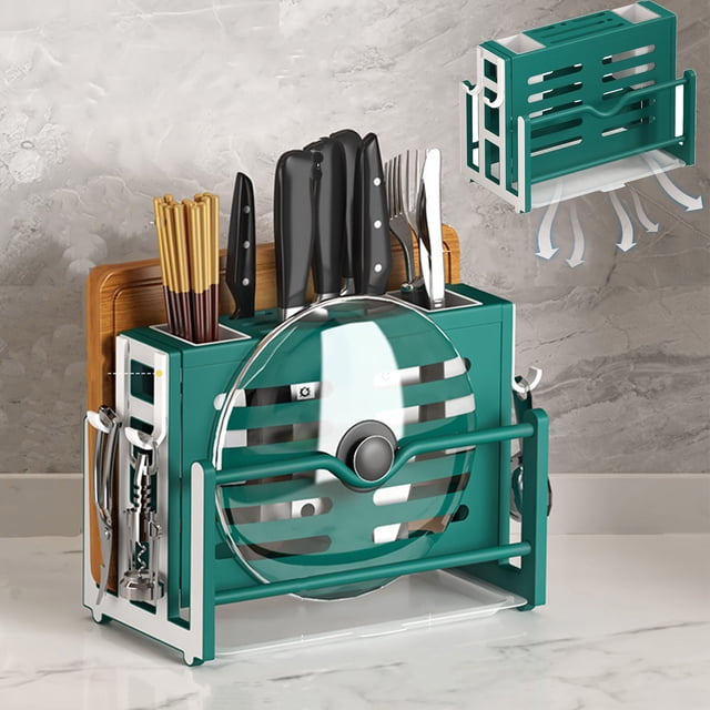 Kitchen Knife Rack Multifunctional Countertop Storage Organizer with Integrated Pot Cover Holder for Cutting Tools and Utensils for Efficient Small Kitchen Counter Space Sopatenor