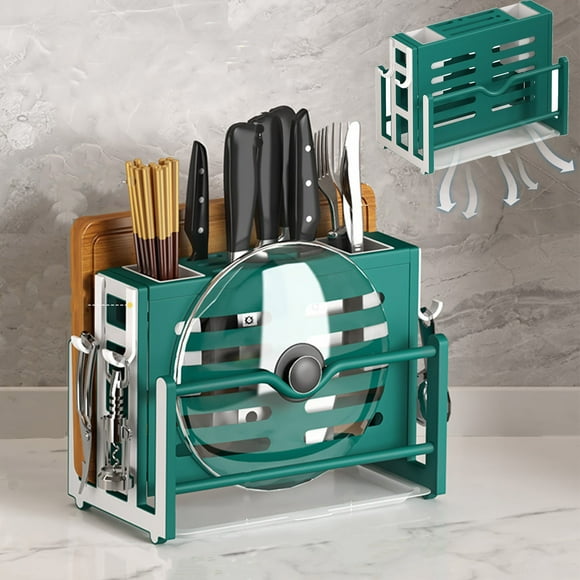 EQWLJWE Multifunctional Cutting Board and Knife Drying Rac,Kitchen Countertop Pot Lids Organizer,Knife Block Holder with Drain Tray,Utensil Holders Bakeware Cookware Chopping Board Storage Stand