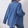 thumbnail image 6 of Fnooota Button Down Shirts for Women, Stripe Long Sleeve Casual Denim Tops Blue Size M, 6 of 6