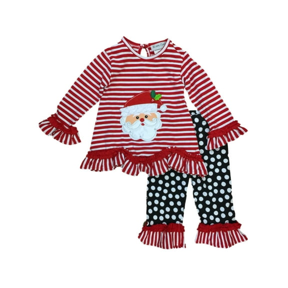 Infant & Toddler Girls Red Santa Holiday Outfit Ruffle Shirt & Leggings 4T