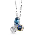 thumbnail image 2 of 925 Silver and 10K Yellow Gold Persian Blue Moissanite Lab Grown Diamond and Mystic Topaz Pendant Necklace for Women | 2.34 Cttw | Pear Shape 8X6MM | Oval 7X5MM | Round 5MM | with 18 inch Chain, 2 of 4