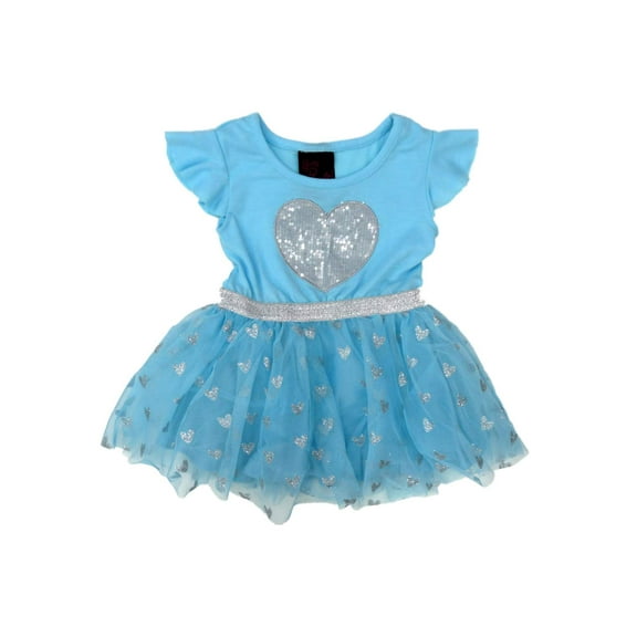Girls Rule! Infant Toddler Girls Blue Silver Sequin Heart Tulle Tutu Dress 12m