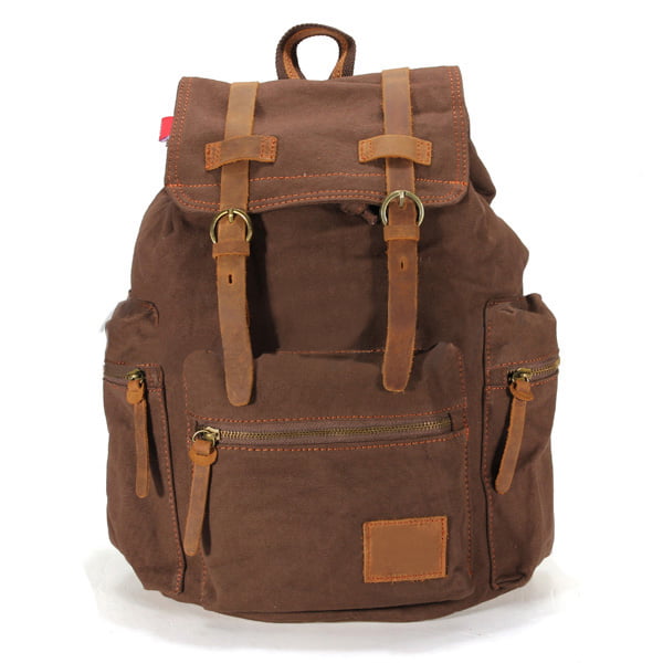 Fashion Wax Canvas and Leather Trim Top Motorcycle Backpack Large Capacity Casual Fashion Backpack Durable