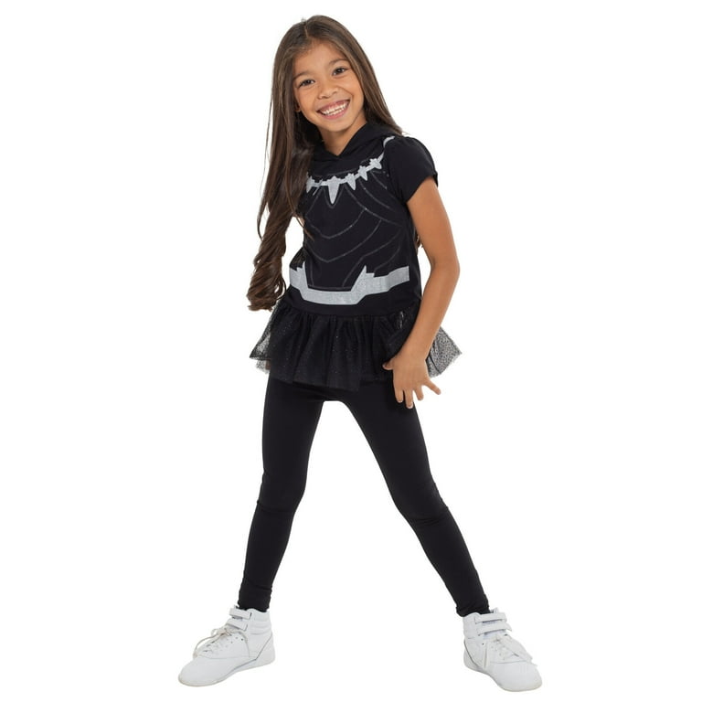 Marvel Avengers Black Panther Little Girls Cosplay T-Shirt Dress and Leggings  Outfit Set 