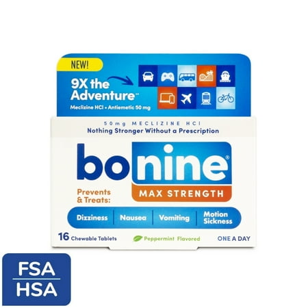Bonine Max Strength Motion Sickness & Nausea Relief, Chewable Tablets, Peppermint, 16 ct
