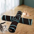 thumbnail image 3 of Túnel para gatos, tubo de túnel plegable doblado con juguete con orificio para pelota de juego, juguetes interactivos para gatos, túnel de pista para , Azul Negro Azul Negro Cuatro Abierto, 3 of 8