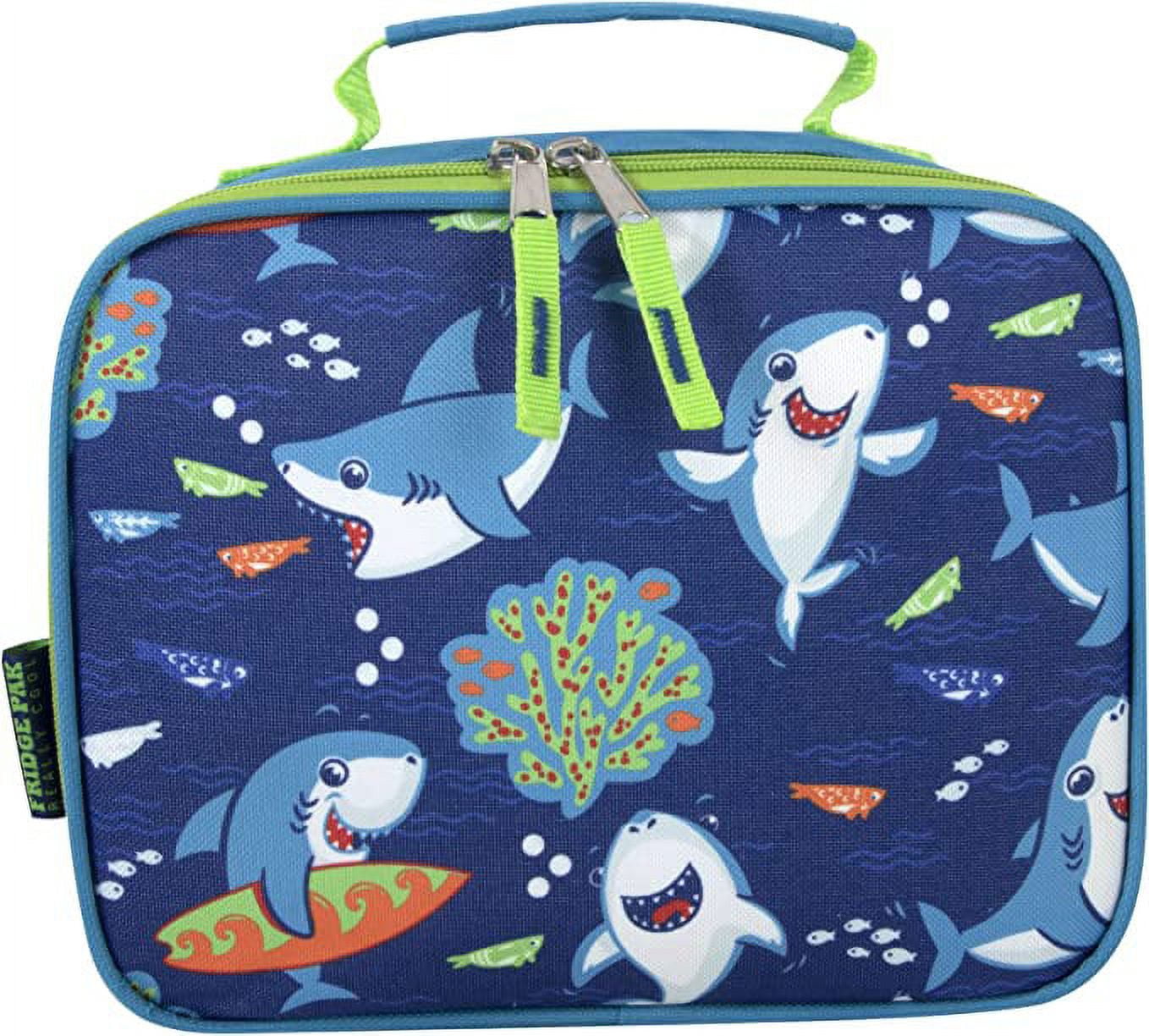 Soft Shell Insulated Lunch Bag for Storing Food, Drinks, Snacks, Utensils and Napkins in Snarky Sharkies Print