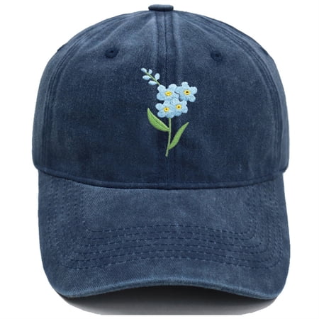 Hand Embroidered Floral Baseball Cap for Women Adjustable Soft Cotton Cap with Flower Embroidery Summer Casual Sun Hat for Daily Use Navy One Size