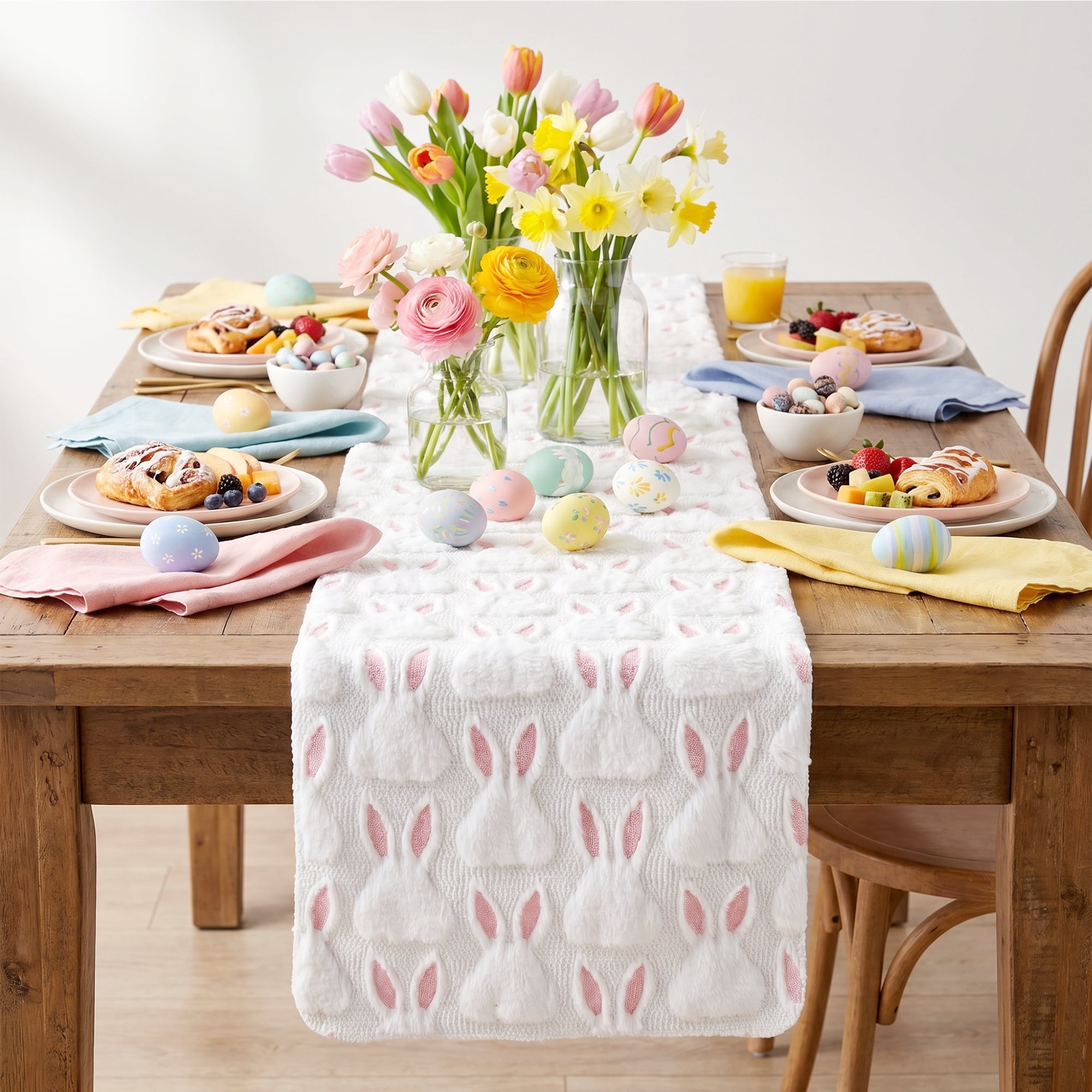 Unique Bargains Rabbit Kitchen Runner Table Runner for Decorations Pink 13"x108.3"
