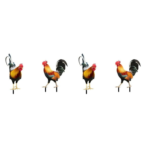 Set of 4 Acrylic Rooster Statues, Outdoor Garden Statues, Chicken Decor, Garden Sculptures & Statues for Patio Lawn