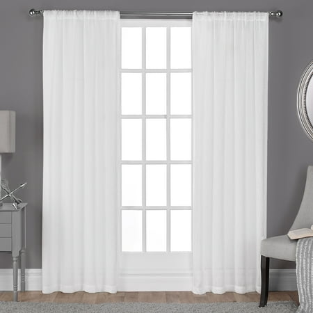 - Exclusive Home Curtains 2 Pack Belgian Textured Linen Look Jacquard Sheer Rod Pocket Curtain Panels