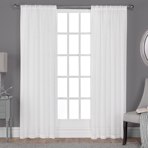 Exclusive Home Curtains Belgian Textured Linen Look Jacquard Sheer Rod Pocket Curtain Panel Pair, Multiple Sizes Available