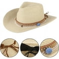 thumbnail image 2 of Straw Cowboy Hat for Women Men Girls Roll up Wide Brim Western Cowgirl Summer Beach Sun Hats, 2 of 6