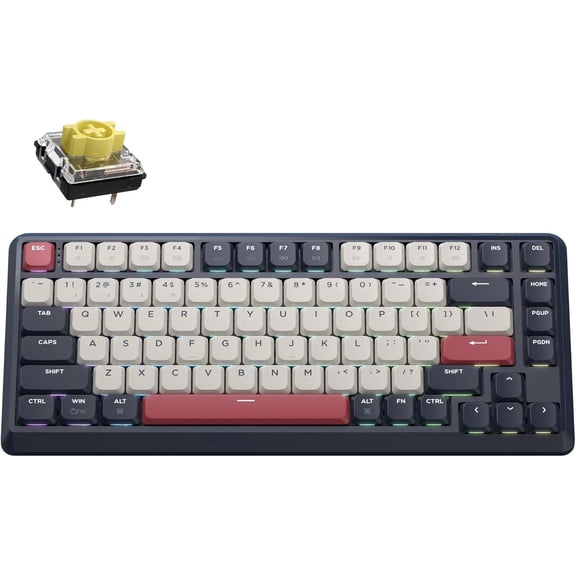 Keychron KJ1 Low Profile Wireless Mechanical Keyboard, 2.4 GHz Bluetooth QMK 75% Layout RGB, Hot-swappable Banana Switch Compatible with Mac Windows Linux, 2000mAh Fast Charge for Gaming - Dark Blue