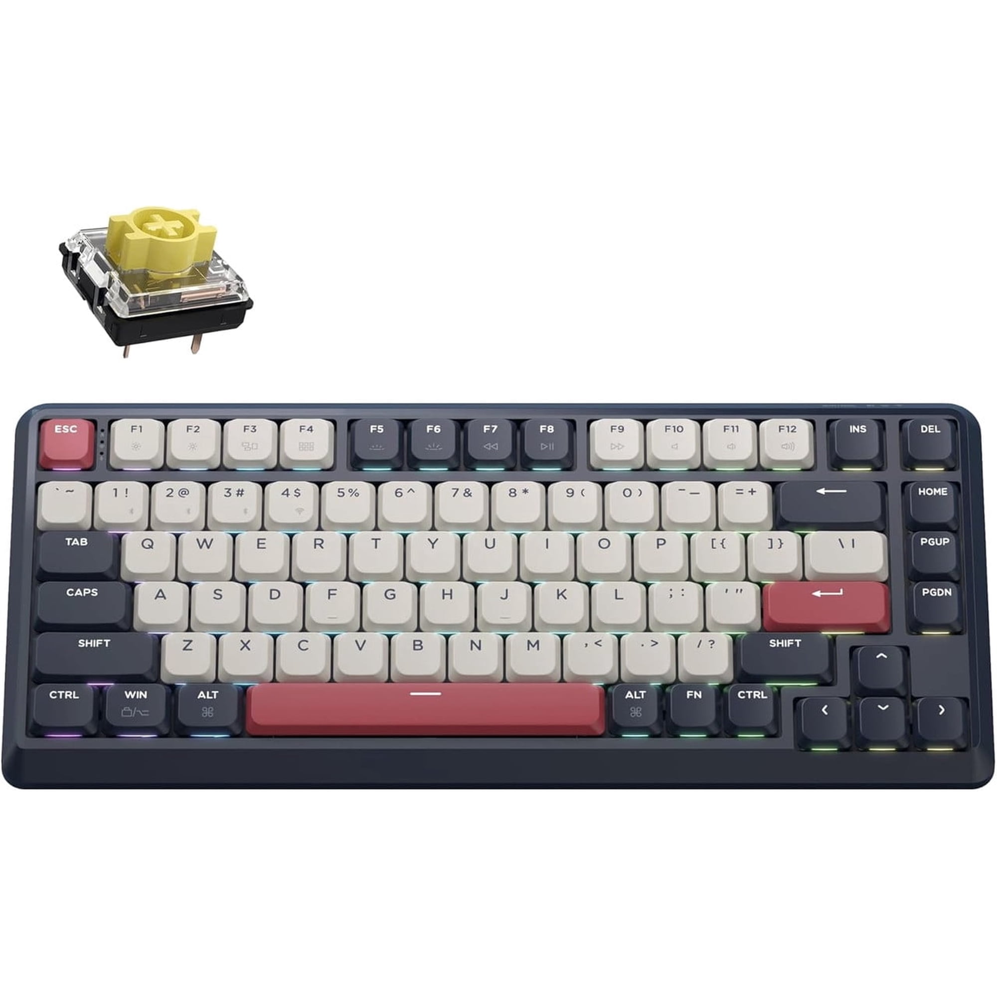 Keychron KJ1 Low Profile Wireless Mechanical Keyboard 2.4 GHz Bluetooth QMK 75% Layout RGB Hot-swappable Banana Switch Compatible with Mac Windows Linux 2000mAh Fast Charge for Gaming - Dark Blue