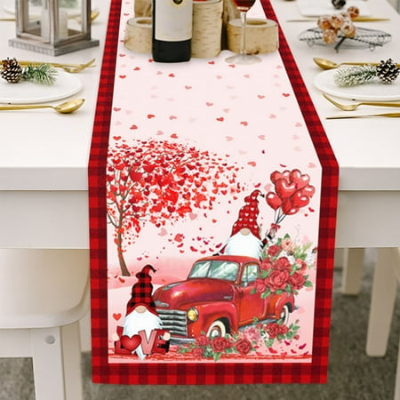 

Valentine s Day Table Runner Cotton Linen Love Heart Gnome Tables Cloth