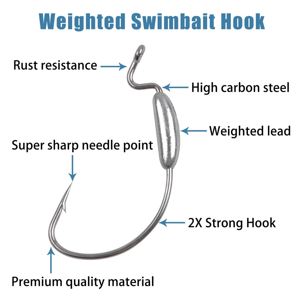 10Pcs Weighted Worm Hook Saltwater Offset Curved Crank Wide Gap Fishing Hooks for Bass Jig fishing rig kit 2.5g 2.8g 3.5g 5g 6g