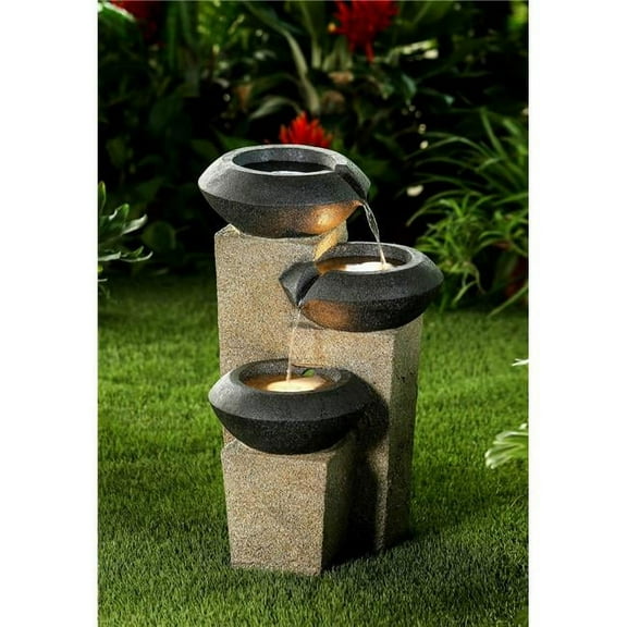 Resin Three-Tiered Modern-Style Illuminated Water Fountain with LED Light