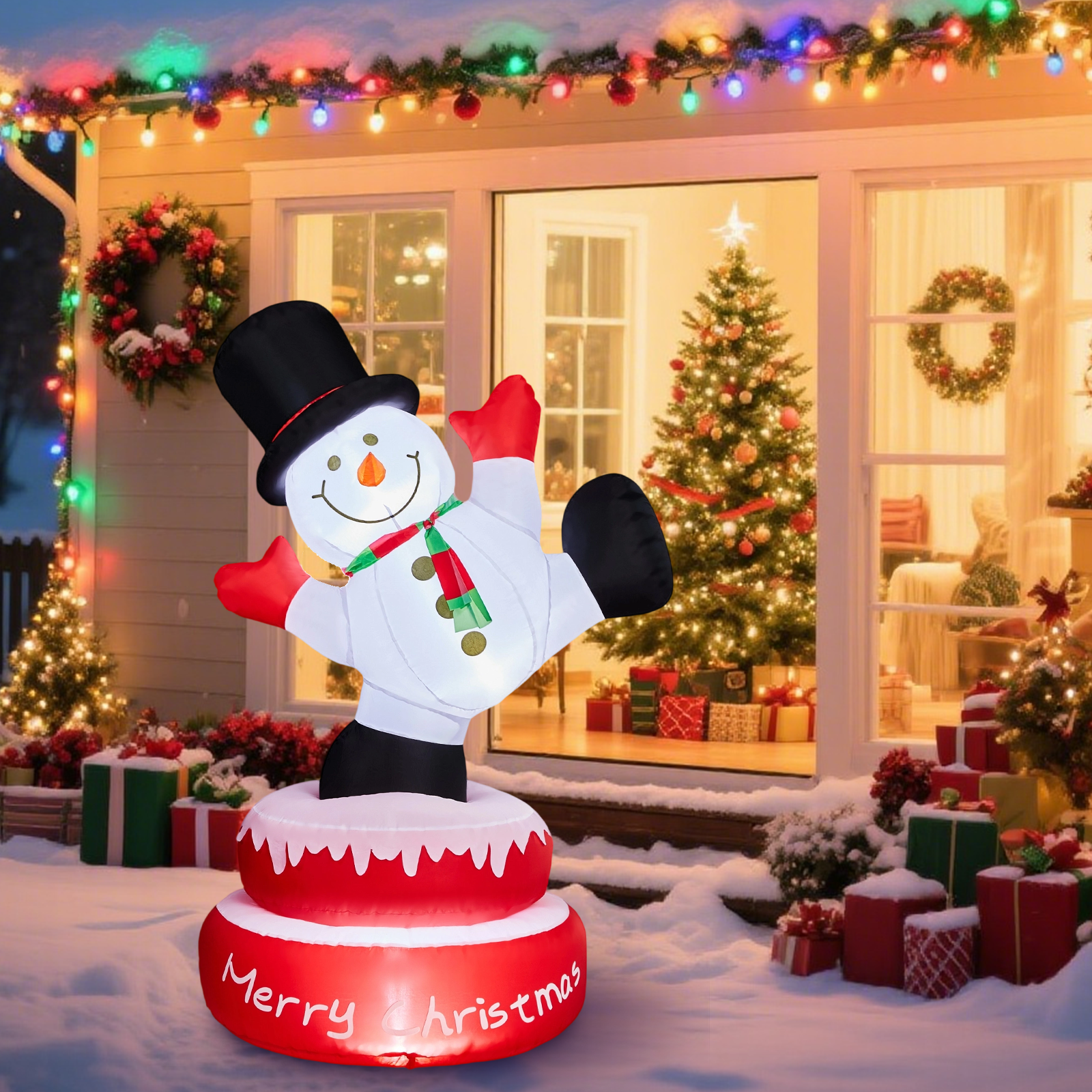 4.8FT Lighted Christmas Inflatable Decoration, Large Rotating Snowman with Motor, Funny Blow Up Yard Decorations with Built-in LED Lights for Holiday Party Front Yard Lawn Garden Decor
