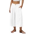 thumbnail image 3 of Breezora Women's Linen Cotton Pants Summer Wide Leg Casual Cropped Culottes With Pockets Loose Breathable Relaxed Fit Daily Trousers, 3 of 9