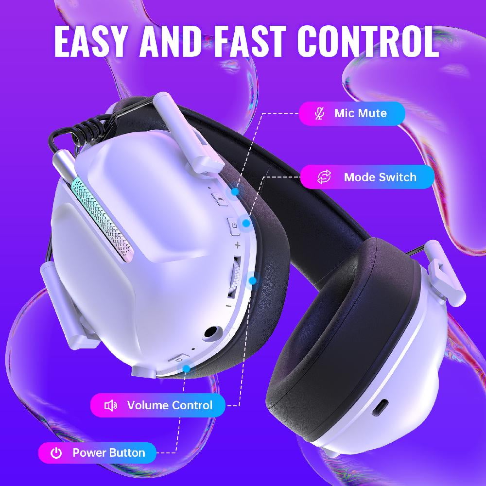 Ecomoment Wireless Gaming Headset Compatible for PS5 Switch PC Mac, 2.4 GHz/Bluetooth 5.2 Gaming Headphones with Noise Cancelling Microphone 40+ Hours Battery Life,3.5mm Wired for Xbox Series,White
