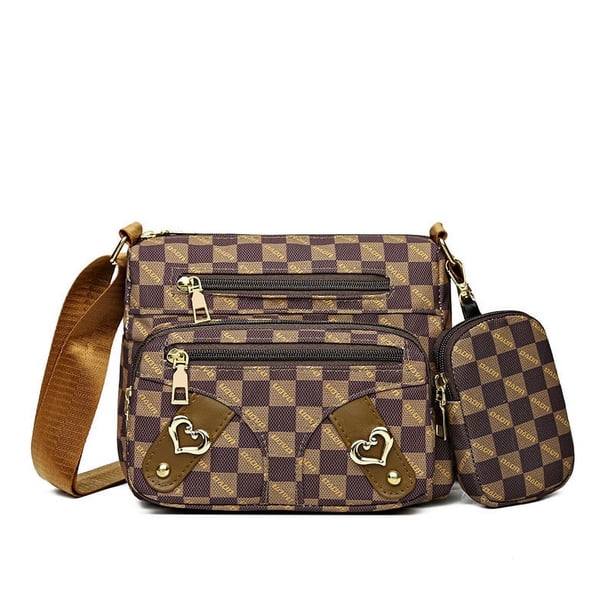 Bolso de hombro de nylon multicapa - cierre de cremallera de gran capacidad - Bolsillos versátiles para la organización - Bolso bandolera de color liso
