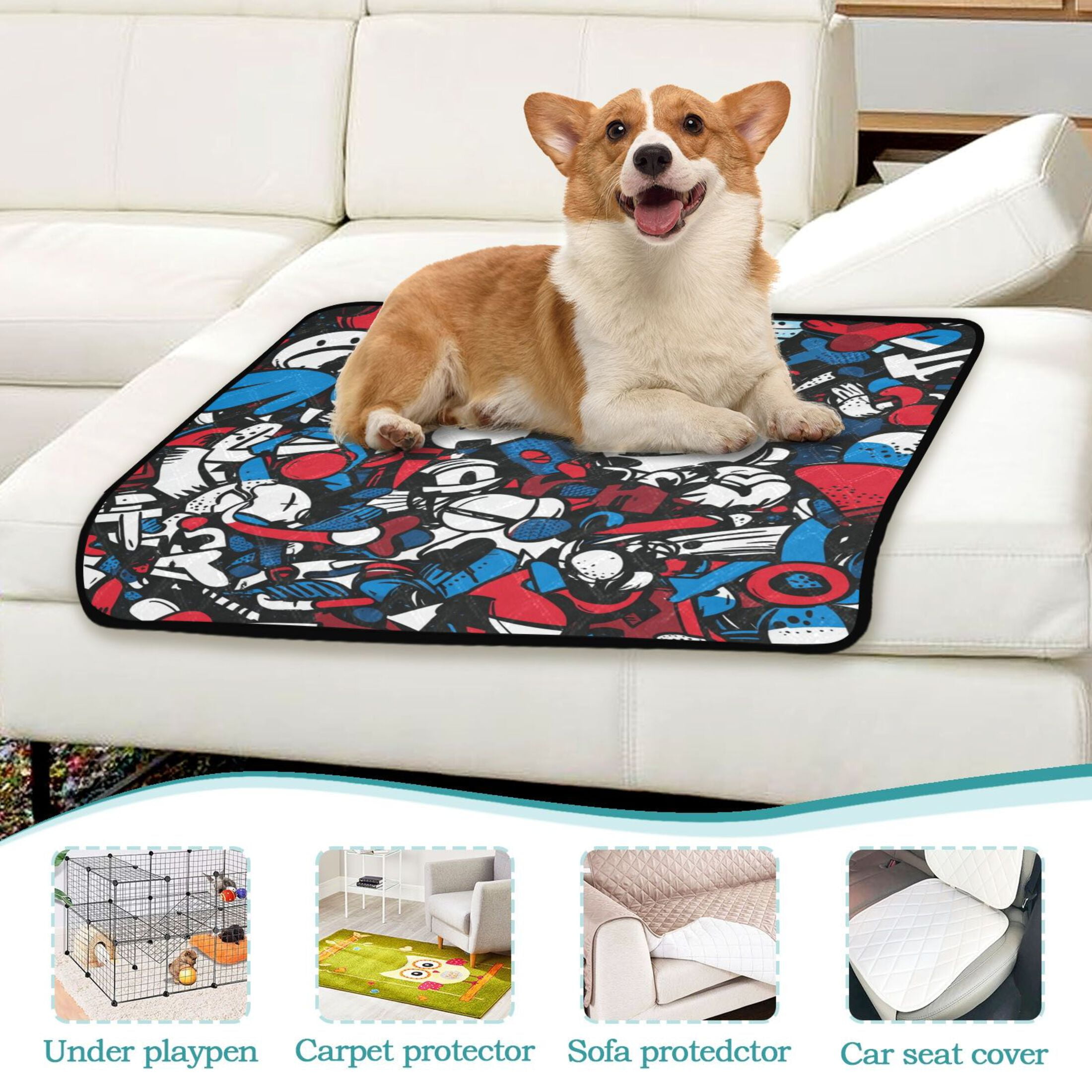 Qxltty Red Blue Graffiti Pattern Cat litter Pads Pet Set of 2 Diaper Mats Center Anti-leakage Layer Absorbent Soft and Comfortable