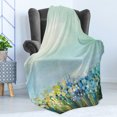 thumbnail image 4 of Flower Soft Flannel Fleece Throw Blanket, Aqua Impressionist Depiction of a Field Paint with Blooms Tranquil Concept Print, Cozy Plush for Indoor and Outdoor Use, 60" x 80", Pale Blue, by Ambesonne, 4 of 5