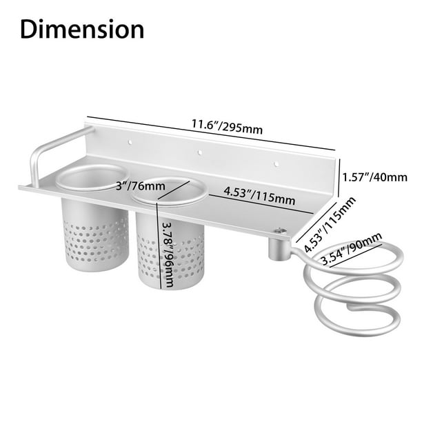 Aluminum Wall Mounted Hair Dryer Holder Spiral Hair Care Tools Hanging Rack Organizer for Blow Dryer Flat Iron Curling Wand Straightener with 2 Toothbrush Cups Walmart