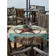 thumbnail image 2 of Outdoor Tablecloth with Umbrella Hole Zipper Teal Brown Texas Star Round Tablecloth 54" Waterproof Outside Table Cloth Farmhouse Country Wooden Patio Table Cover Tablecloths for Picnic Party, 2 of 8