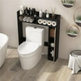 thumbnail image 3 of CRXX Over The Toilet Storage Cabinet, Freestanding Over Toilet Organizer with Open Shelves, Single Door Cabinet & Adjustable Shelves, Space-Saving Storage Rack for Bathroom, Laundry (Black), 3 of 9