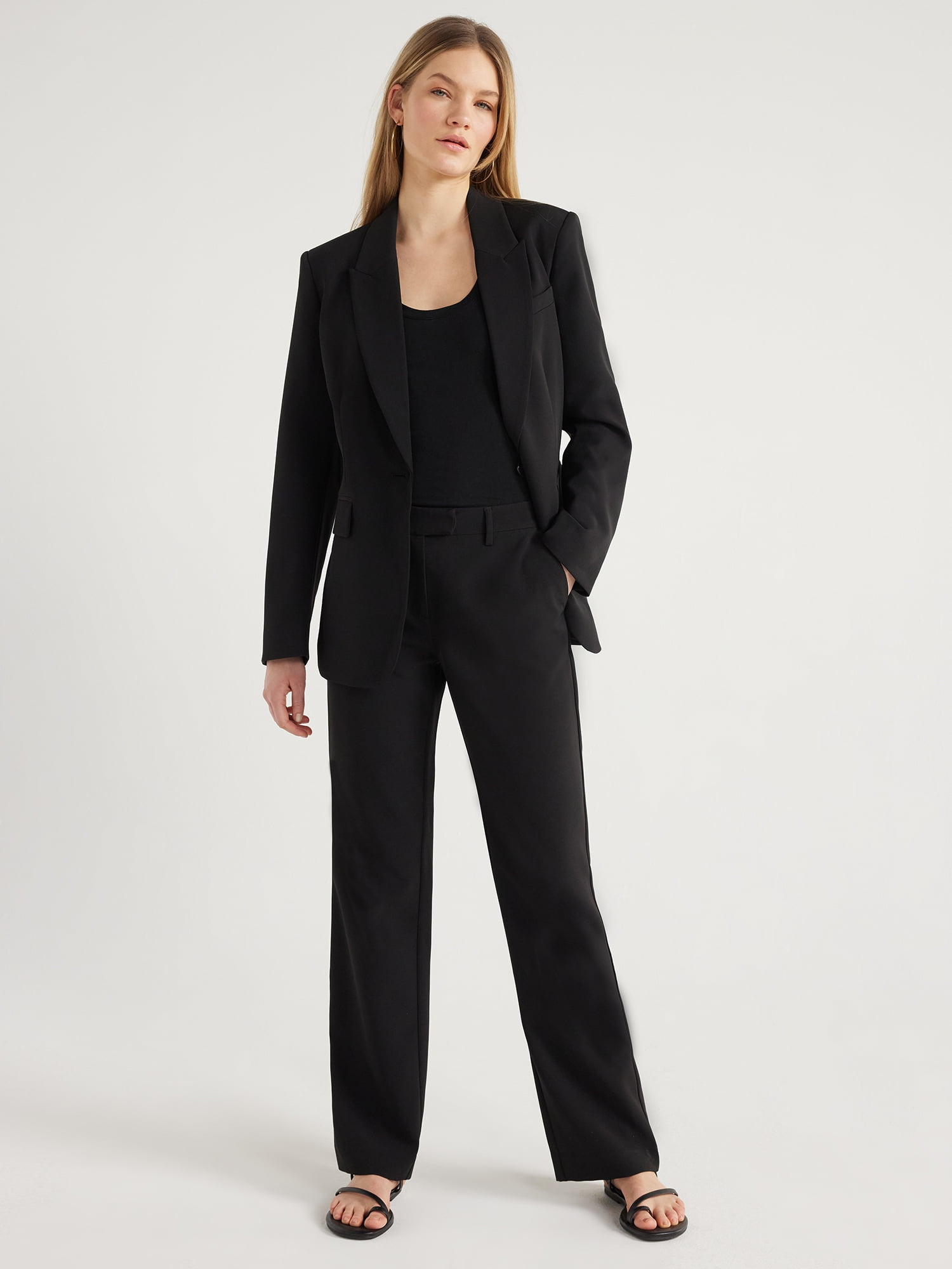 Scoop Women's & Women's Plus Crepe One Button Suit Blazer, Sizes XS-4X