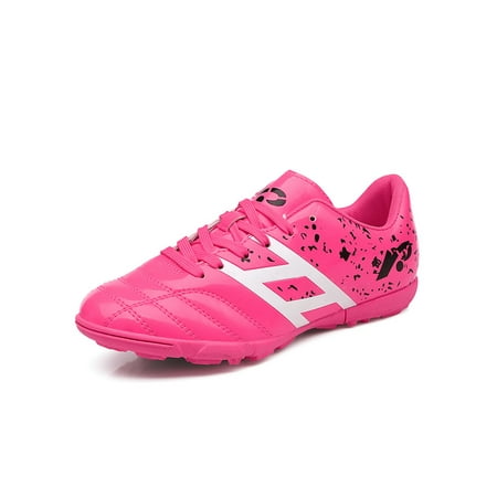 

SIMANLAN Kids Outdoor Soccer Cleats Athletic Firm Ground Football Shoes for Boys & Men Pink Short Cleats 12c